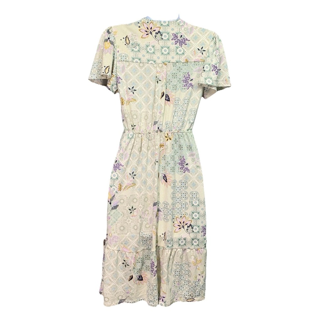 Monteau Los Angeles Peasant Dress S Floral Cream Cottagecore Fairy Whimsical - Picture 2 of 8